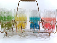 Load image into Gallery viewer, Anchor Hocking Mid-Century Rainbow Diamond Band Glasses With Carrier (Set of 8)
