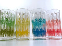 Load image into Gallery viewer, Anchor Hocking Mid-Century Rainbow Diamond Band Glasses With Carrier (Set of 8)

