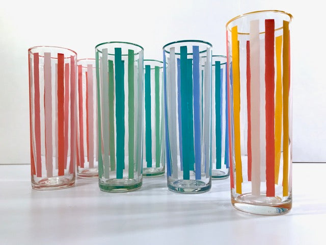 Libbey Mid-Century Partytime Bimini Tall Collins Glasses (Set of 7)