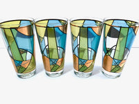 Load image into Gallery viewer, Ned Harris Signed Mid-Century Blue and Green Abstract Glasses (Set of 4)
