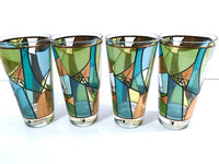 Load image into Gallery viewer, Ned Harris Signed Mid-Century Blue and Green Abstract Glasses (Set of 4)
