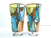 Load image into Gallery viewer, Ned Harris Signed Mid-Century Blue and Green Abstract Glasses (Set of 2)
