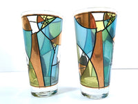 Load image into Gallery viewer, Ned Harris Signed Mid-Century Blue and Green Abstract Glasses (Set of 2)
