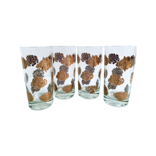 Georges Briard Signed Mid-Century Golden Flower Glasses (Set of 4)