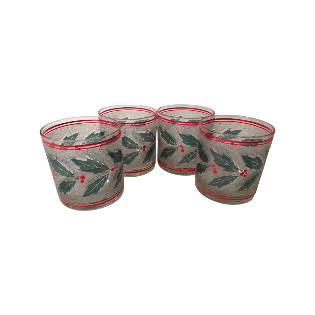 Culver Mid-Century Frosted Holly and Berry Glasses (Set of 4)