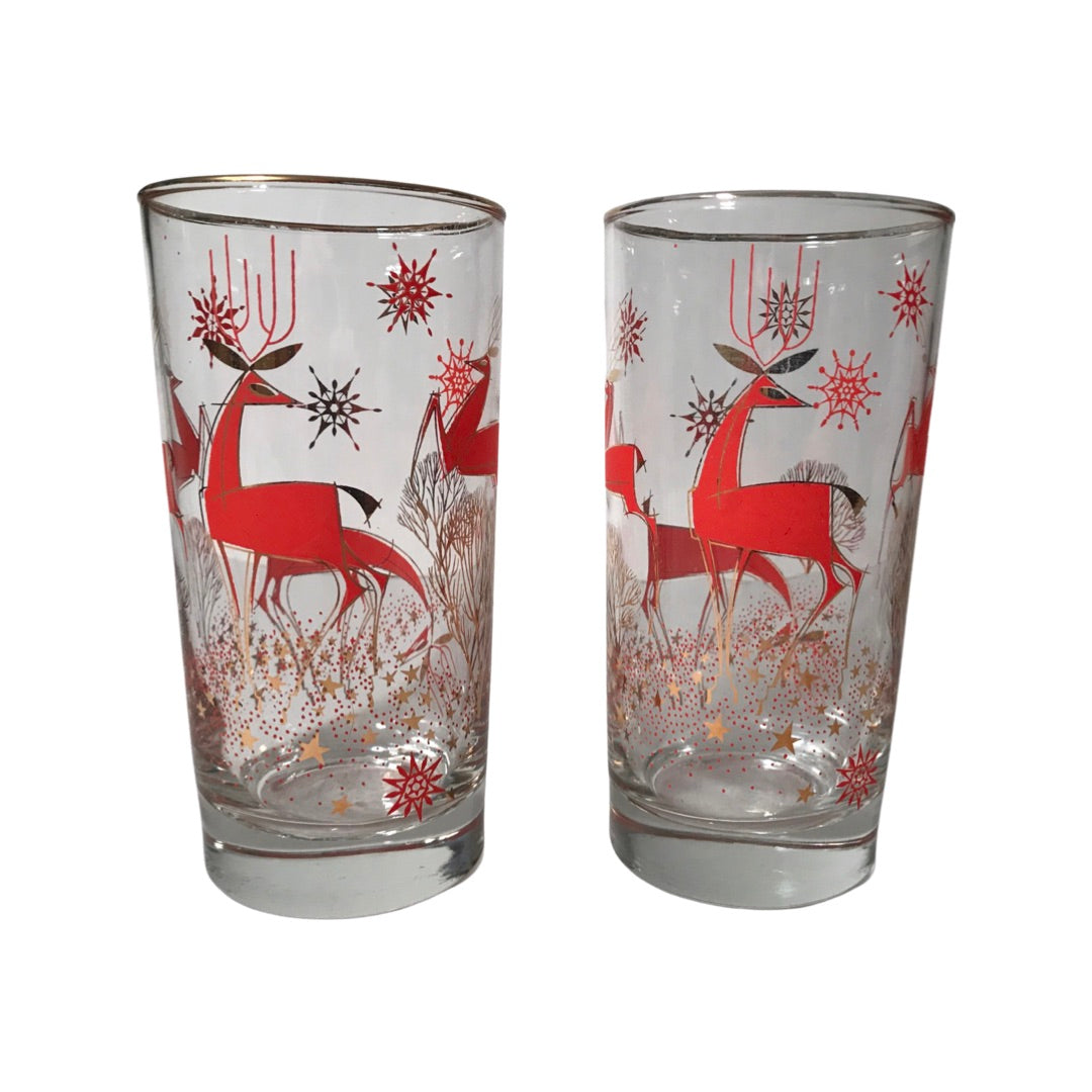 Libbey Mid-Century Reindeer Highball Glasses (Set of 2)