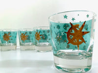 Load image into Gallery viewer, Mid-Century Vintage Starlyte Turquoise and Gold Eclipse Glasses (Set of 6)
