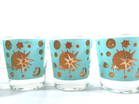 Load image into Gallery viewer, Mid-Century Vintage Starlyte Turquoise and Gold Eclipse Glasses (Set of 6)
