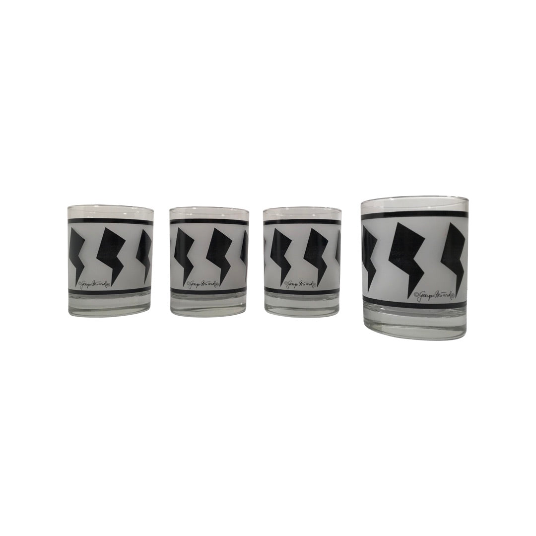 Georges Briard Signed Black and White Jazz Double Old Fashion Glasses (Set of 4)