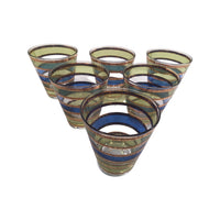 Load image into Gallery viewer, Culver Signed Mid-Century Blue Rondo Green and Gold Stripe Double Old Fashion Glasses (Set of 6)
