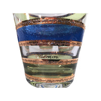 Load image into Gallery viewer, Culver Signed Mid-Century Blue Rondo Green and Gold Stripe Double Old Fashion Glasses (Set of 6)
