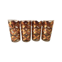 Load image into Gallery viewer, Culver Mid-Century Gold Herringbone Highball Glasses (Set of 4)
