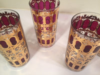 Load image into Gallery viewer, Culver Signed Mid-Century Cranberry Scroll 22-Karat Gold Glasses (Set of 4)
