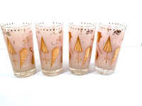 Load image into Gallery viewer, Mid-Century Pink &amp; 22-Karat Gold Umbrella Mary Poppins Highball Glasses (Set of 4)
