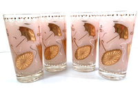 Load image into Gallery viewer, Mid-Century Pink &amp; 22-Karat Gold Umbrella Mary Poppins Highball Glasses (Set of 4)
