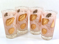 Load image into Gallery viewer, Mid-Century Pink &amp; 22-Karat Gold Umbrella Mary Poppins Highball Glasses (Set of 4)
