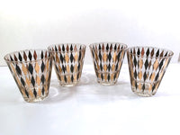 Load image into Gallery viewer, Mid-Century Gold and Black Harlequin Double Old Fashion Glasses (Set of 4)
