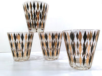 Load image into Gallery viewer, Mid-Century Gold and Black Harlequin Double Old Fashion Glasses (Set of 4)
