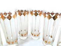 Load image into Gallery viewer, Mid-Century 22-Karat Gold and White Atomic Stars Tall Collins Glasses (Set of 6)
