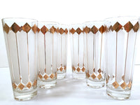 Load image into Gallery viewer, Mid-Century 22-Karat Gold and White Atomic Stars Tall Collins Glasses (Set of 6)

