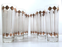 Load image into Gallery viewer, Mid-Century 22-Karat Gold and White Atomic Stars Tall Collins Glasses (Set of 6)
