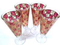 Load image into Gallery viewer, Mid-Century Stained Glass Tall Pilsner Glasses (Set of 4)
