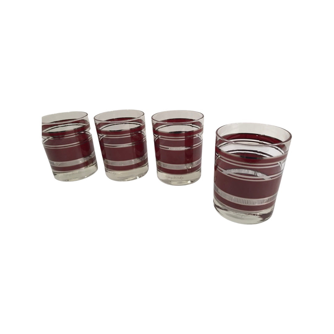 Georges Briard Signed Burgundy and Silver Double Old Fashion Glasses (Set of 4)