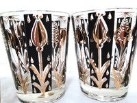 Load image into Gallery viewer, Fred Press Signed Mid-Century 22-Karat Gold and Black Abstract Flower Glasses (Set of 4)
