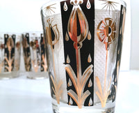 Load image into Gallery viewer, Fred Press Signed Mid-Century 22-Karat Gold and Black Abstract Flower Glasses (Set of 4)
