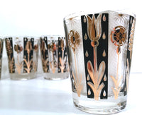 Load image into Gallery viewer, Fred Press Signed Mid-Century 22-Karat Gold and Black Abstract Flower Glasses (Set of 4)
