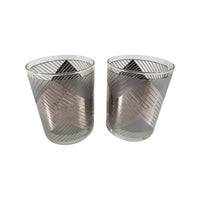 Load image into Gallery viewer, Culver Signed Mid-Century Silver Images Chevron Double Old Fashion Glasses (Set of 2)
