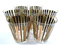 Load image into Gallery viewer, Mid-Century 22-Karat Gold and Green Stripes Double Old Fashion Glasses (Set of 7)
