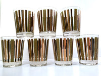 Load image into Gallery viewer, Mid-Century 22-Karat Gold and Green Stripes Double Old Fashion Glasses (Set of 7)
