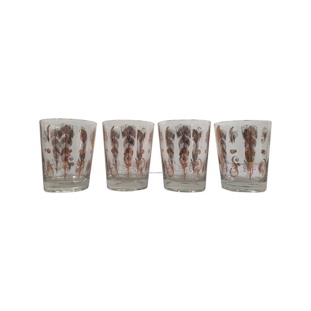 Fred Press Signed Mid-Century Birds of a Feather Double Old Fashion Glasses (Set of 4)