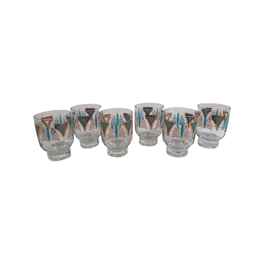 Retro Turquoise and Gold Deco Style Glasses (Set of 6)