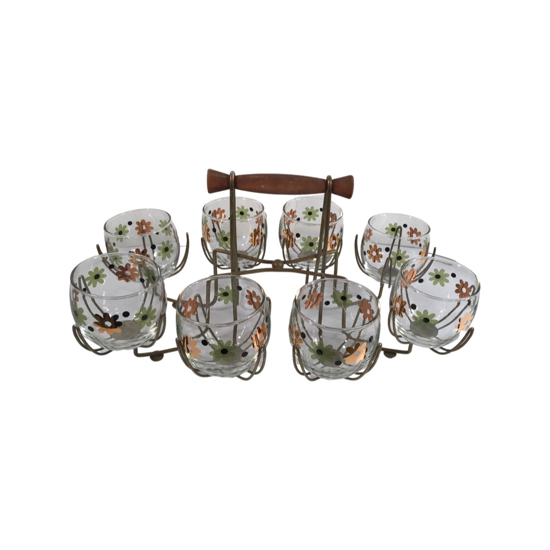 Anchor Hocking Mid-Century Field of Daisies Roly Poly 9 Piece Set