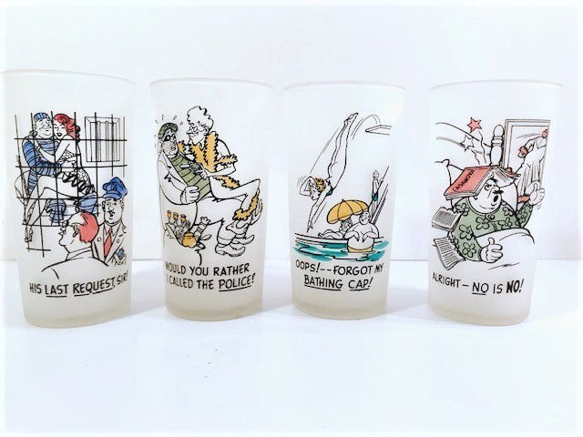 Federal Glass Frosted Risqué and Humorous Glasses (Set of 4)