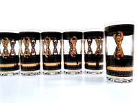 Load image into Gallery viewer, Georges Briard Signed Mid-Century Black with Gold Chains Glasses (Set of 6)
