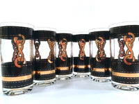 Load image into Gallery viewer, Georges Briard Signed Mid-Century Black with Gold Chains Glasses (Set of 6)
