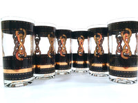 Load image into Gallery viewer, Georges Briard Signed Mid-Century Black with Gold Chains Glasses (Set of 6)
