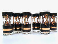 Load image into Gallery viewer, Georges Briard Signed Mid-Century Black with Gold Chains Glasses (Set of 6)
