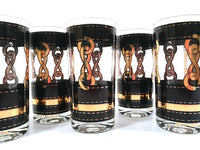 Load image into Gallery viewer, Georges Briard Signed Mid-Century Black with Gold Chains Glasses (Set of 6)
