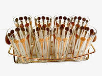 Load image into Gallery viewer, Fred Press Signed Mid-Century Gold and White Atomic Star Glasses (Set of 8 with Carrier)
