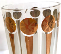 Load image into Gallery viewer, Fred Press Signed Mid-Century Gold and White Atomic Star Glasses (Set of 8 with Carrier)
