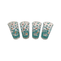 Load image into Gallery viewer, Fred Press Signed Mid-Century Turquoise and 22-Karat Gold Polka Dot Glasses (Set of 4)
