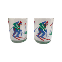 Load image into Gallery viewer, Georges Briard Signed Mid-Century Skier Double Old Fashion Glasses (Set of 2)
