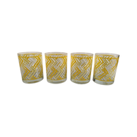 Load image into Gallery viewer, Georges Briard Signed Mid-Century Yellow Chevron Double Old Fashion Glasses (Set of 4)
