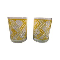 Load image into Gallery viewer, Georges Briard Signed Mid-Century Yellow Chevron Double Old Fashion Glasses (Set of 2)
