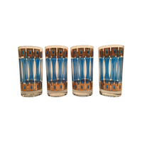 Load image into Gallery viewer, Fred Press Signed Jewel Mid-Century Gold and Blue Atomic Highball Glasses (Set of 4)
