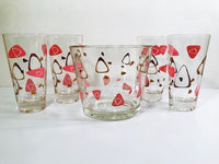 Load image into Gallery viewer, Federal Glass Mid-Century Pink and 22-Karat Gold Amoeba Boomerang Atomic 5-Piece Cocktail Set
